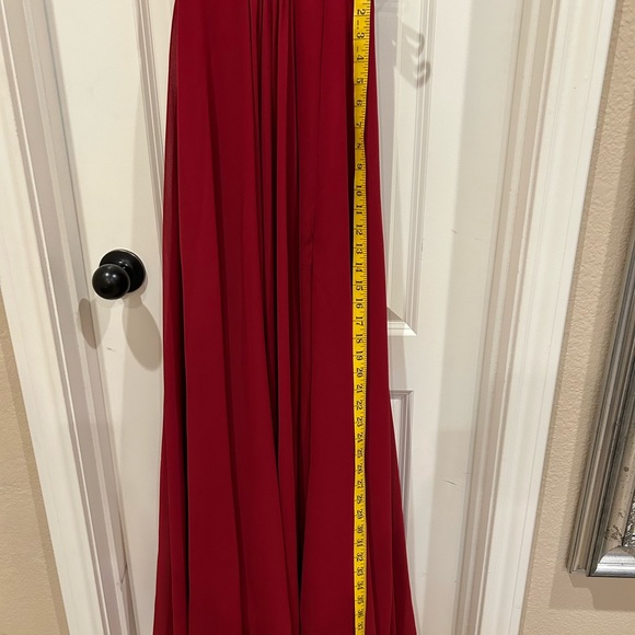 Red prom Dress with hip slit. Low back with criss cross lace up back. - Picture 9 of 12